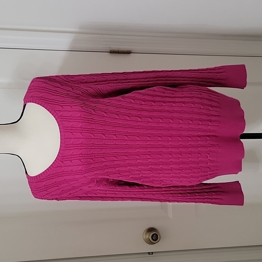 St. John's Bay Size 2X Magenta Long Sleeve Cable Knit Sweater, Gently Used Cond.